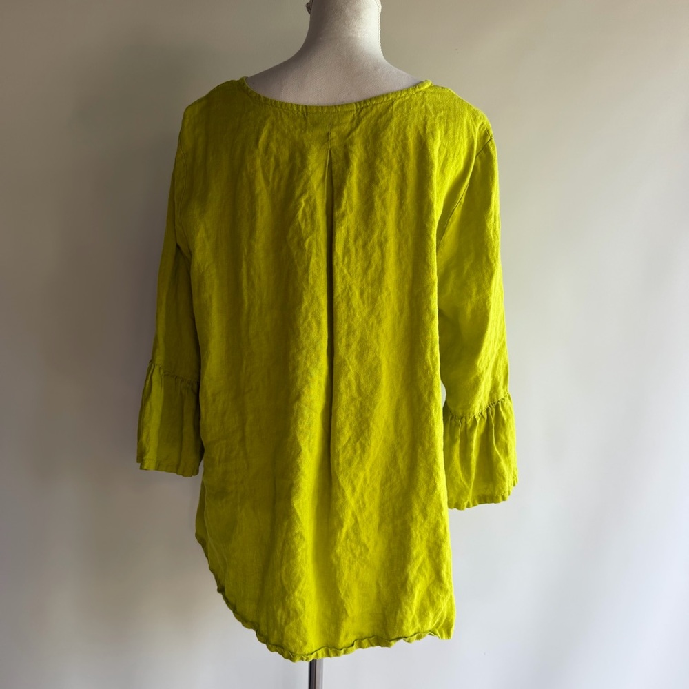 Bryn Walker Chartreuse Linen Bell Sleeve Top - sz XL - Picture 4 of 7
